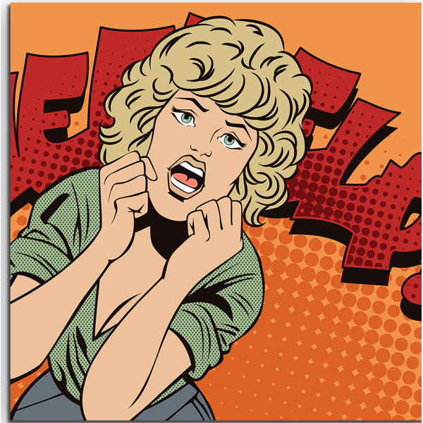 East Urban Home Gerahmtes Leinwandbild Schreiende Frau im Comic Stil